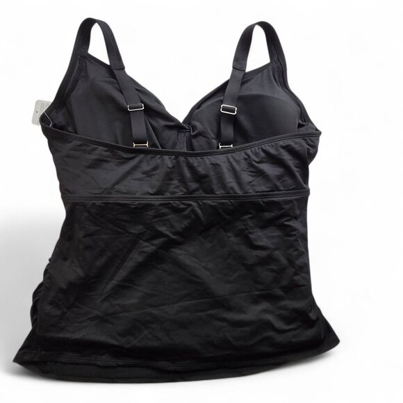 NWT Lands End Black Women's 16DD V-Neck Wrap Underwire Tankini Swimsuit Top - Picture 2 of 15